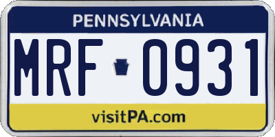 PA license plate MRF0931