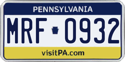 PA license plate MRF0932