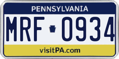 PA license plate MRF0934