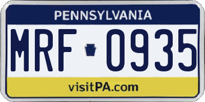 PA license plate MRF0935