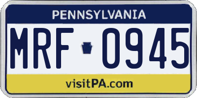 PA license plate MRF0945