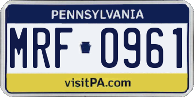 PA license plate MRF0961