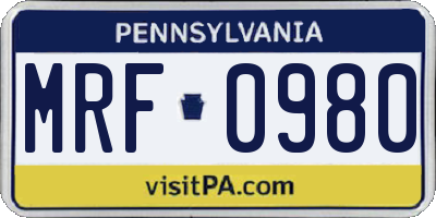PA license plate MRF0980