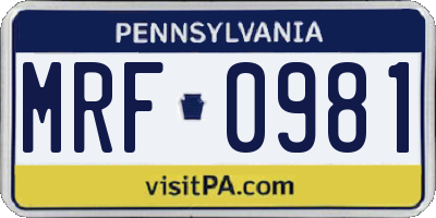 PA license plate MRF0981
