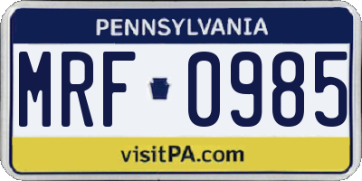 PA license plate MRF0985