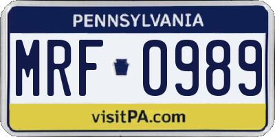 PA license plate MRF0989