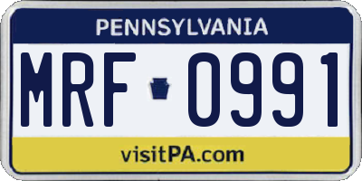 PA license plate MRF0991
