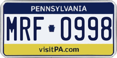 PA license plate MRF0998