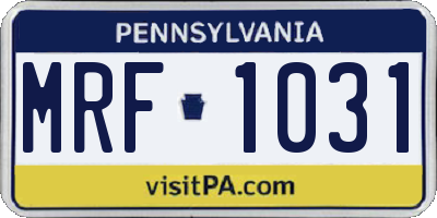 PA license plate MRF1031
