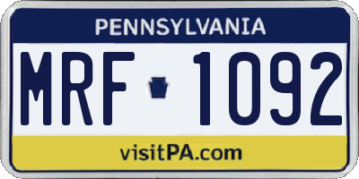 PA license plate MRF1092