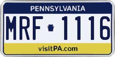 PA license plate MRF1116
