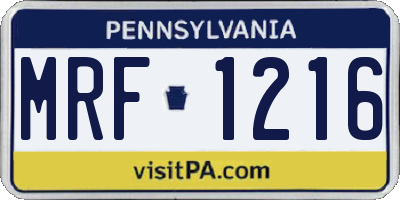 PA license plate MRF1216