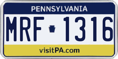 PA license plate MRF1316