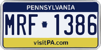 PA license plate MRF1386
