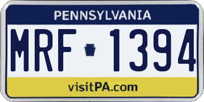 PA license plate MRF1394