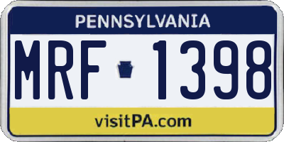 PA license plate MRF1398