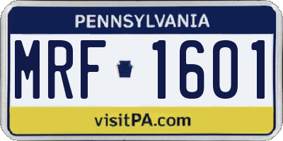 PA license plate MRF1601