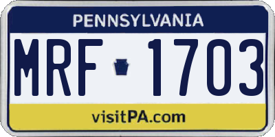 PA license plate MRF1703