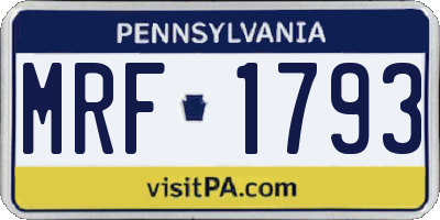 PA license plate MRF1793