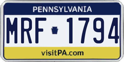 PA license plate MRF1794