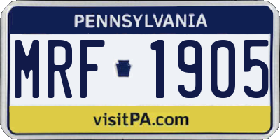 PA license plate MRF1905