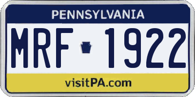 PA license plate MRF1922