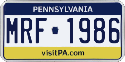 PA license plate MRF1986