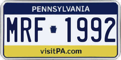 PA license plate MRF1992