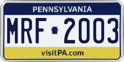 PA license plate MRF2003