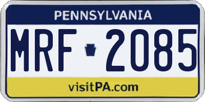 PA license plate MRF2085