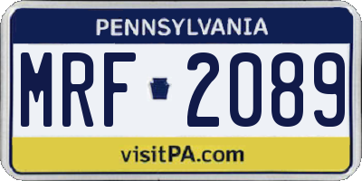 PA license plate MRF2089