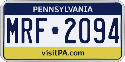 PA license plate MRF2094