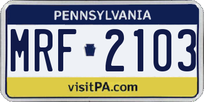 PA license plate MRF2103
