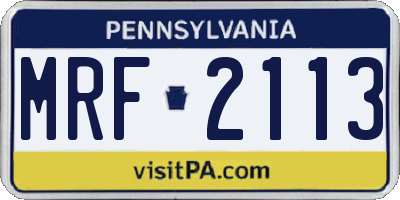 PA license plate MRF2113