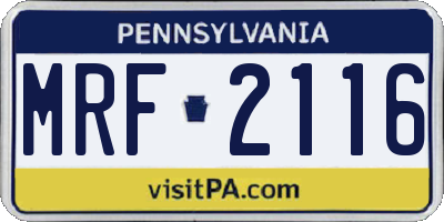 PA license plate MRF2116