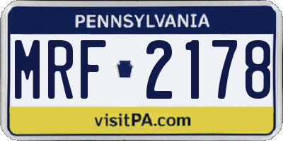 PA license plate MRF2178