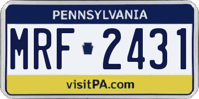 PA license plate MRF2431