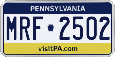 PA license plate MRF2502