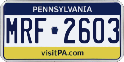 PA license plate MRF2603