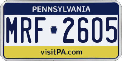 PA license plate MRF2605