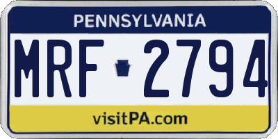 PA license plate MRF2794