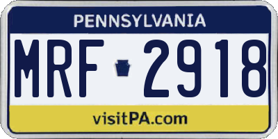 PA license plate MRF2918