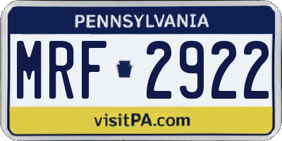 PA license plate MRF2922