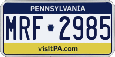 PA license plate MRF2985