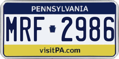 PA license plate MRF2986