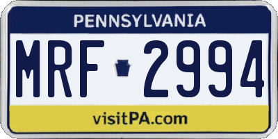 PA license plate MRF2994