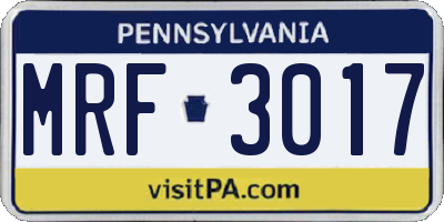 PA license plate MRF3017