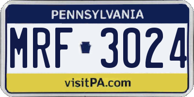 PA license plate MRF3024