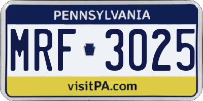 PA license plate MRF3025