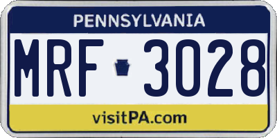 PA license plate MRF3028